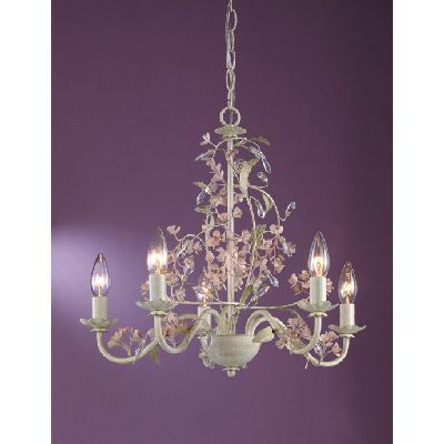   Vintage Floral Chandelier Lighting Fixture Antique Ivory Green, Pink