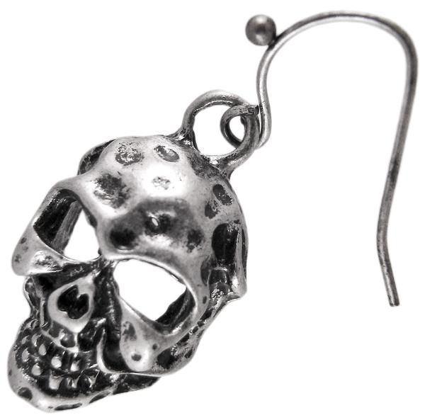 Creepy Pewter Skull Dangle Earrings Evil  