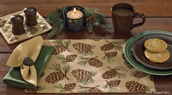   Country Cotton Pinecone Table Placemats 13x19 Cabin Decor  