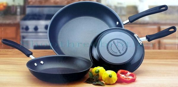   KitchenAid Nonstick Skillets Cookware Frying Pans Set Black  