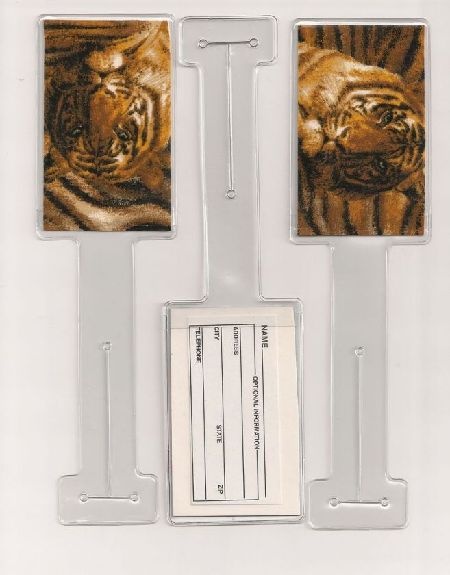 TIGER FACE PRINT FABRIC LUGGAGE TAG HOLDERS SET OF 2  