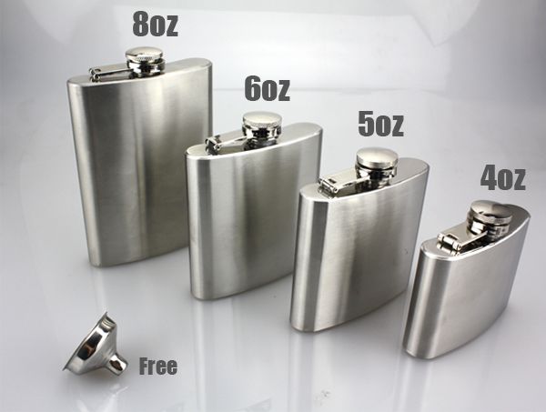   size 4oz 5oz 6oz 8oz Stainless Steel Liquor & Whiskey Hip Flask  