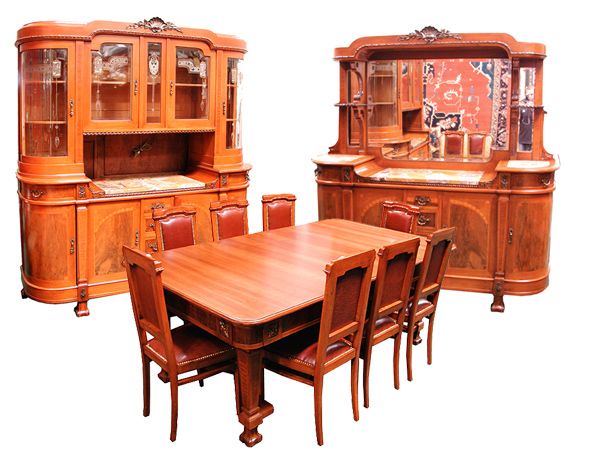 11 Pc. Mahogany & Walnut Empire Dining Suite c. 1920  