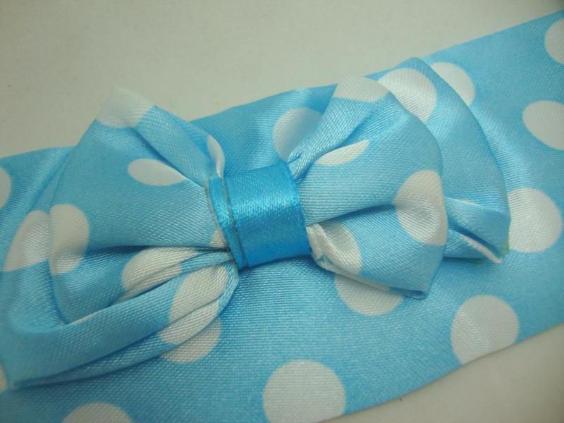 Blue Polka Dot Satin Scarf Headband  