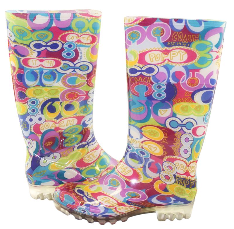 Coach Pixy Poppy Graffiti Multi Rain Boots Shoes 5 New  