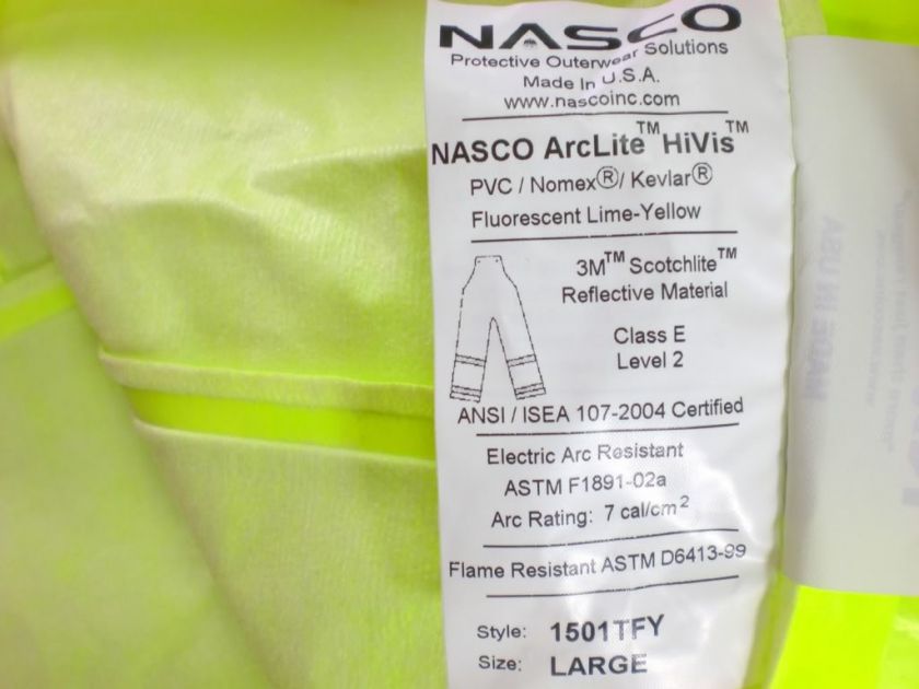 NASCO ARCLITE HI VIS YELLOW SAFETY RAIN SUIT XL NEW  