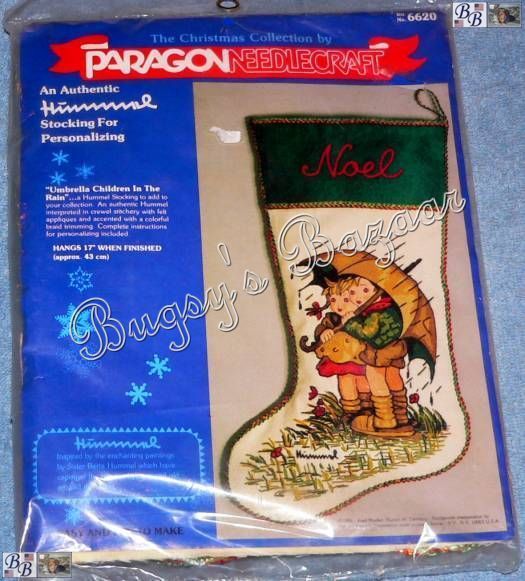 Paragon Hummel UMBRELLA CHILDREN IN THE RAIN Crewel Stocking Christmas 