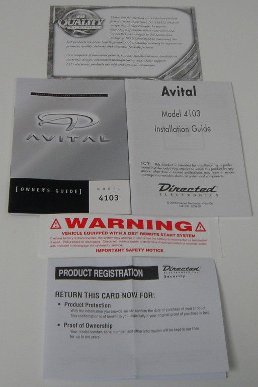 NEW DEI Avital 4103 4103L 4103LX REMOTE START KEYLESS  