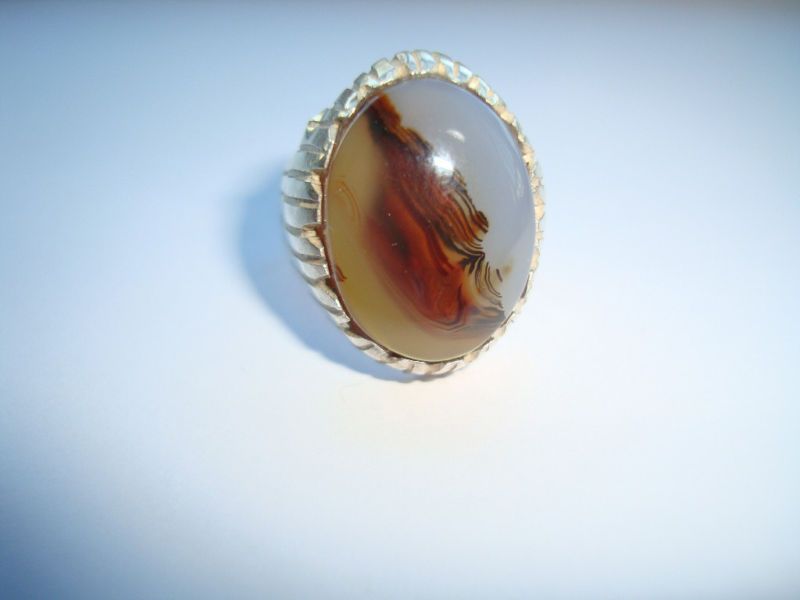 Yemeni rare PIC aqeeq agate carnelian silver ring men  