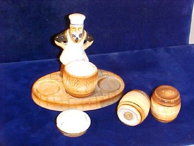 Vintage Chef Figure Salt & Pepper Shaker With Cellar & Cork Stoppers