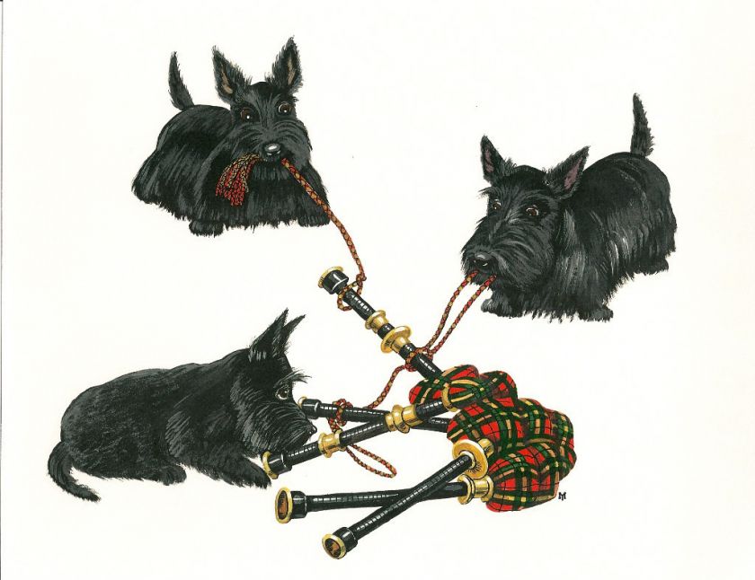 5x7 PRINT OF PAINTING SCOTTISH TERRIER SCOTTIE RYTA BAGPIPES SCOTLAND 