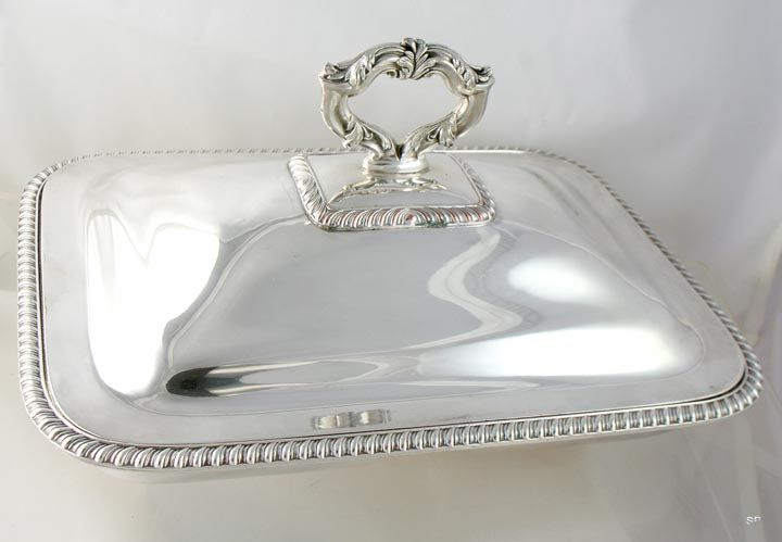 Antique Silver Plated Covered Divided Vegetable Serving Dish  