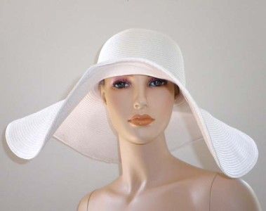   ELEGANT FORMAL LADIES SUMMER BEACH WIDE BRIM CHURCH HAT WHITE 7 1SZ