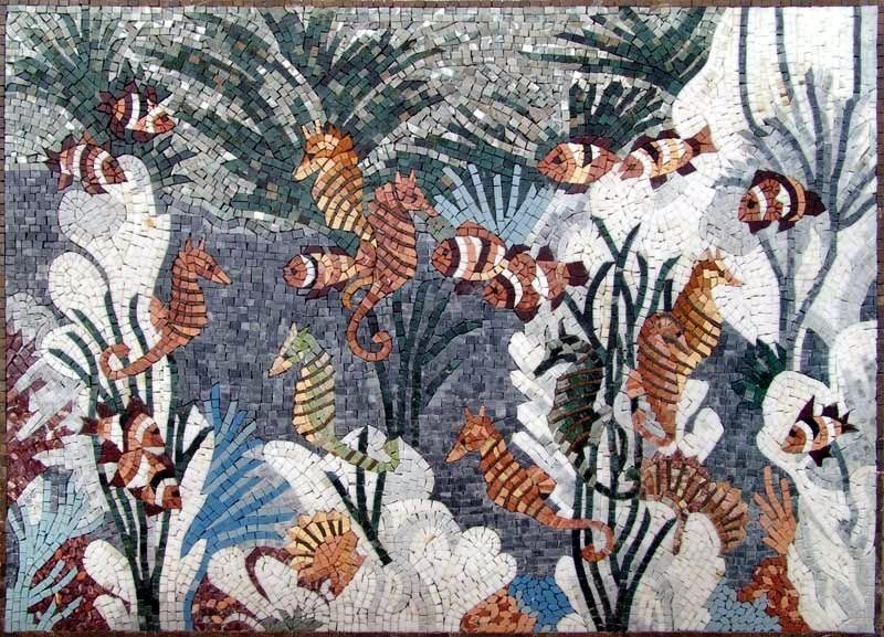 Sea creature Marble Mosaic Tile Stone Art Pool Bathroom  