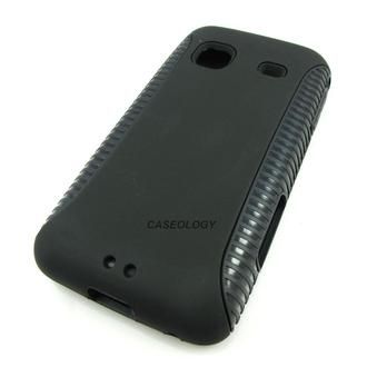 BLACK HYBRID HARD CASE GEL COVER SAMSUNG GALAXY PREVAIL PRECEDENT 