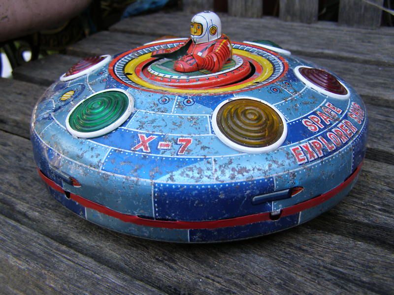 RARE VINTAGE X 7 SPACE EXPLORER SHIP ASTRONAUT TIN TOY  