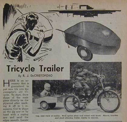 Tricycle Bike Trailer Teardrop 1950 How To build PLANS  